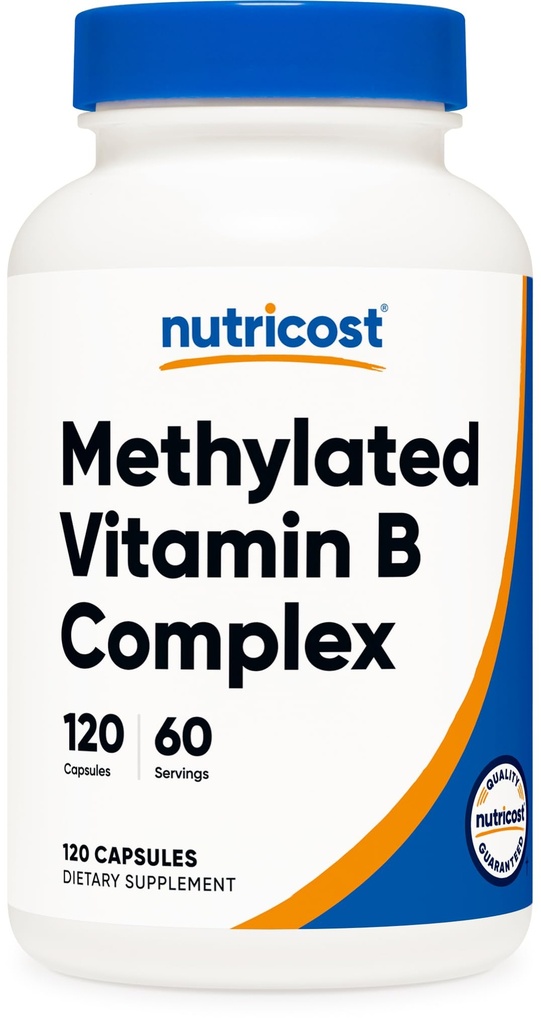 Nutricost Metilēts B vitamīna komplekss 120 kapsulas - (60 Servē) Bez lipekļa