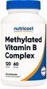 Nutricost Metilēts B vitamīna komplekss 120 kapsulas - (60 Servē) Bez lipekļa
