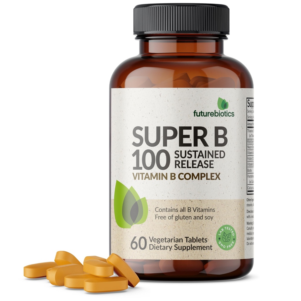 Futurebiotics Super B 100 Ilgstoša atbrīvot B vitamīna komplekss nav GMO, 60 Veģetārās tabletes