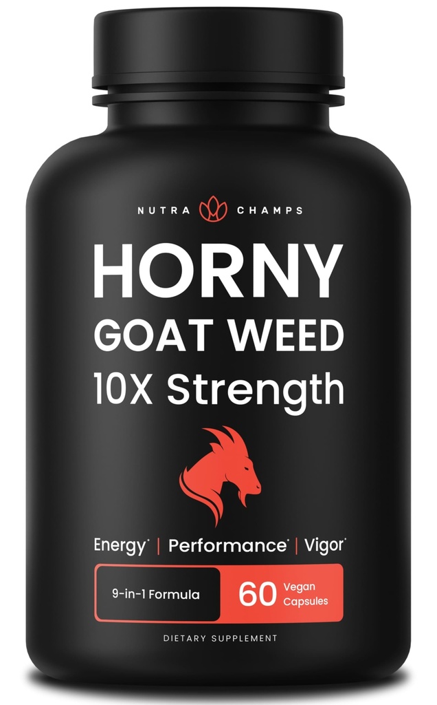NutraChamps Horny Kaza Weed, 1000mg Epimedium Enerģijas Papildinājums, 10X Stiprums Icariin, Ginseng, Tribulus & Maca Tabletes sievietēm un vīriešiem, Pastiprināta Absorbcija ar melnajiem pipariem, 60 Vegan kapsulas