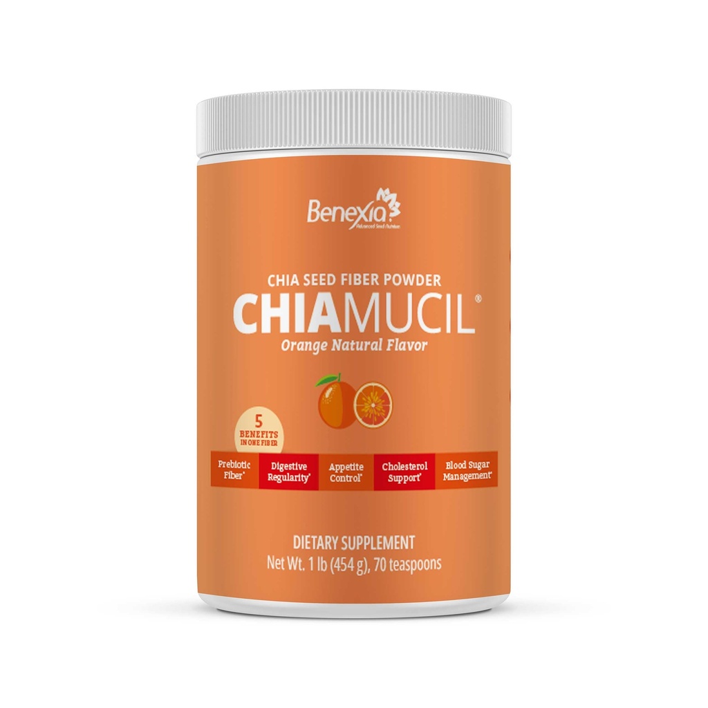 Chiamucil Prebiotic Fiber papildinājums pulveris – Chia Fiber & Chicory saknes (Inulin) gremošanas veselības un ēstgribas kontrolei – lipeklis un bez cukura, Vegan, ne-GMO, apelsīnu - 35 Kalpo