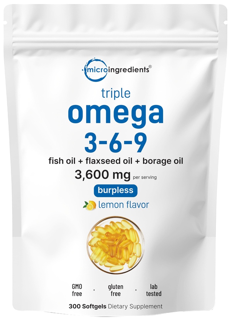 Ultra Omega 3- 6- 9 3600mg Per Servē, 300 Burpless Softgels 