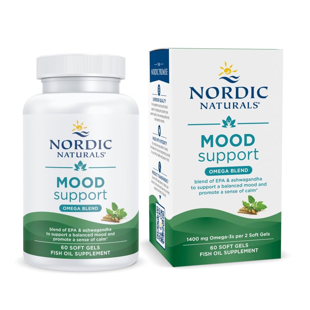 Nordic Naturals Mood Support Omega Blend - Neflavored - 60 Soft Gels - 1400 mg Omega-3 papildinājums ar EPA & DHA - Veicina līdzsvarotu Mood un Serenity - Ne-GMO - 30 Servē