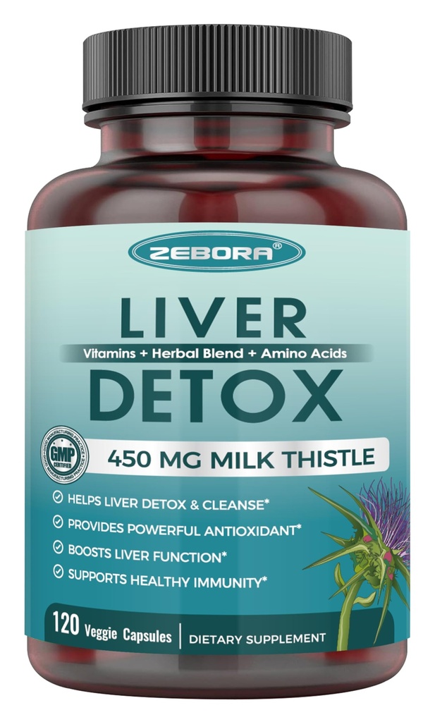 Piena daiviņas papildinājums aknu tīrīšanai Detox & remonts, aknu papildinājums ar 450 mg piena daiviņas ekstraktu (80% Silymarin) aknu atbalstam un veselībai, bez ĢMO, 120 Veggie kapsulas (60 Day-Supplly)