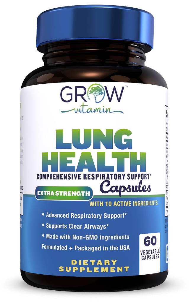 grow vitamīna plaušu veselība, elpošanas atbalsta papildinājums, plaušu veselības Extra Strength Support, plaušu tīrīt Formula ar C vitamīnu, lai atbalstītu Bronchial System, Breath Clear Airways - 60 kapsulas