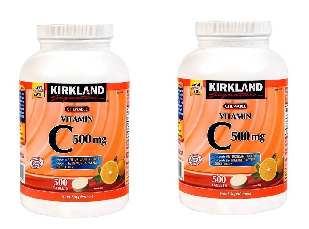 Kirkland C vitamīns (500 mg), Tangy Orange, košļājamās tabletes, 500 skaitļa (2 iepakojumi)