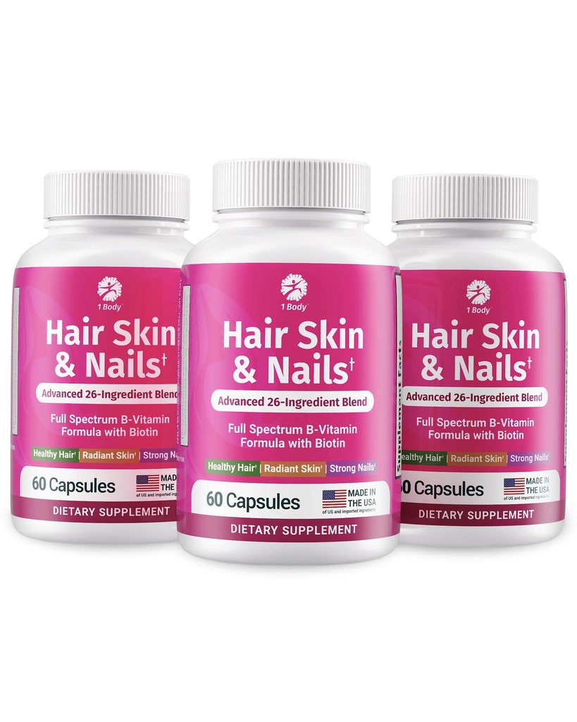 1 Ķermenis Matu ādas nagus Vitamīnu komplekss ar Biotin - Complete Formula ar 26 Essential Vitamīni vīriešiem un sievietēm - 3 Pack
