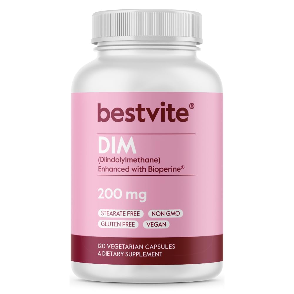 BESTVITE DIM (Diindolilmetāns) 200mg ar bioperīnu (120 Veģetārās kapsulas) - bez stearātiem - vegāni - ne ĢMO - bez lipekļa