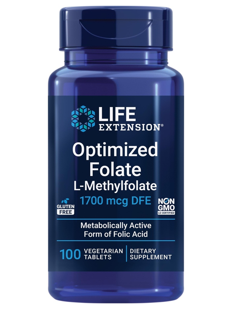 Optimizēts folijāts – L-metilfolāts – Sirds un smadzeņu atbalsts, Veselīgs Homocitīna līmenis – Bez GMO, bez lipekļa, veģetārs – 1700 μg DFE, 100 Veģetārs Tabletes