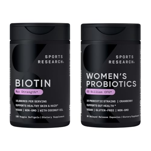 Sports Research® Beauty from Within Pack - Biotin 10,000mcg with Organic Coconut Oil + Daily Women's Probiotics 65 Billion CFU