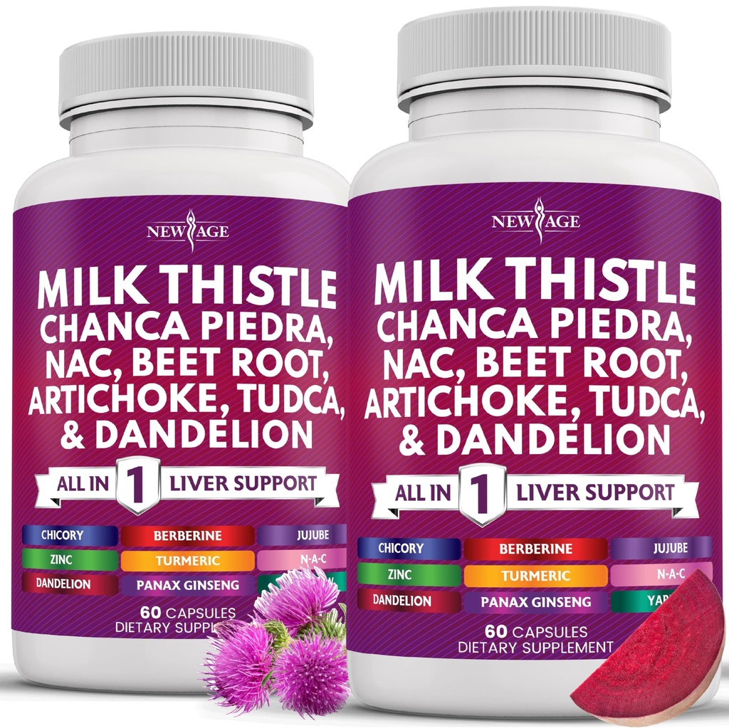 Jaunā AGE Milk Thattle NAC Chanca Piedra Beet Saknes Artichoke Dandelion Saknes Astragalus - Plus TUDCA & Ginger - 120 Count