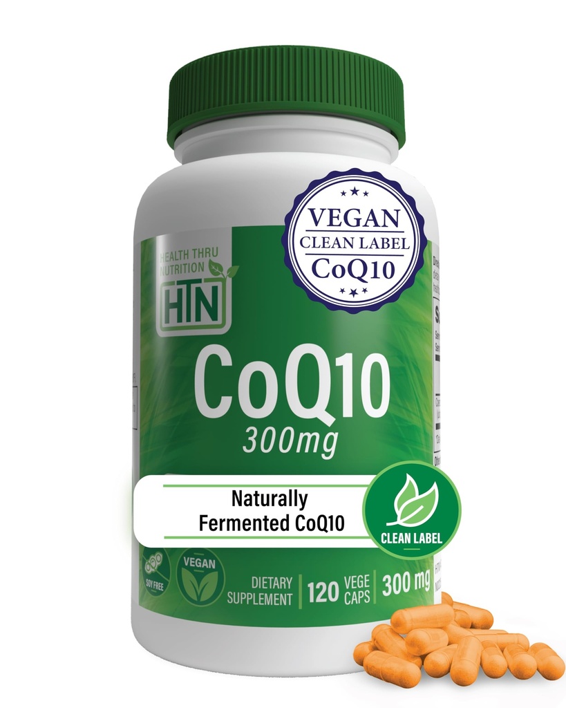 Veselības Thru Nutrition CoQ-10 300mg - 120 Kapsulas • Augstas devas Ubihinons Coenzyme Q10         ) Atbalsta šūnu enerģiju un antioksidantu aizsardzību 