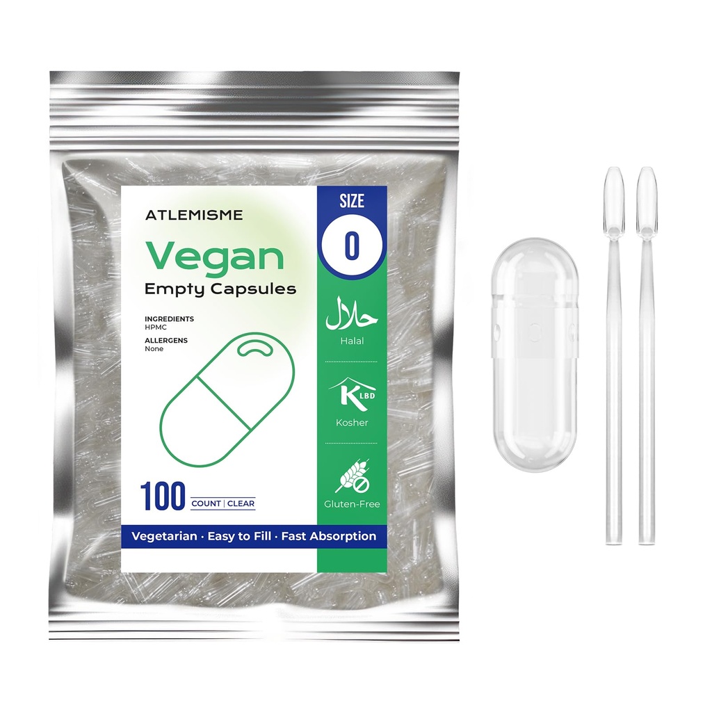 Tukšas Vegan kapsulas Izmērs 0 - (100 Skaits) Tukšas kapsulas DIY Dārzeņu Kapsulas Pildījums - Veggie Tukši vāciņi ar 2 Micro Lab Spoons