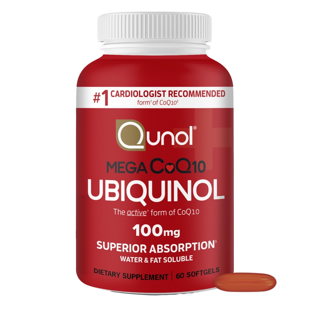 Qunol Ubiquinol CoQ10 100mg Softgels, Qunol Mega Ubiquinol 100mg - Superior Absorbcija - Koenzīma aktīvā forma Q10 sirds veselībai - 2 mēnešu piegādes - 60 Skaits