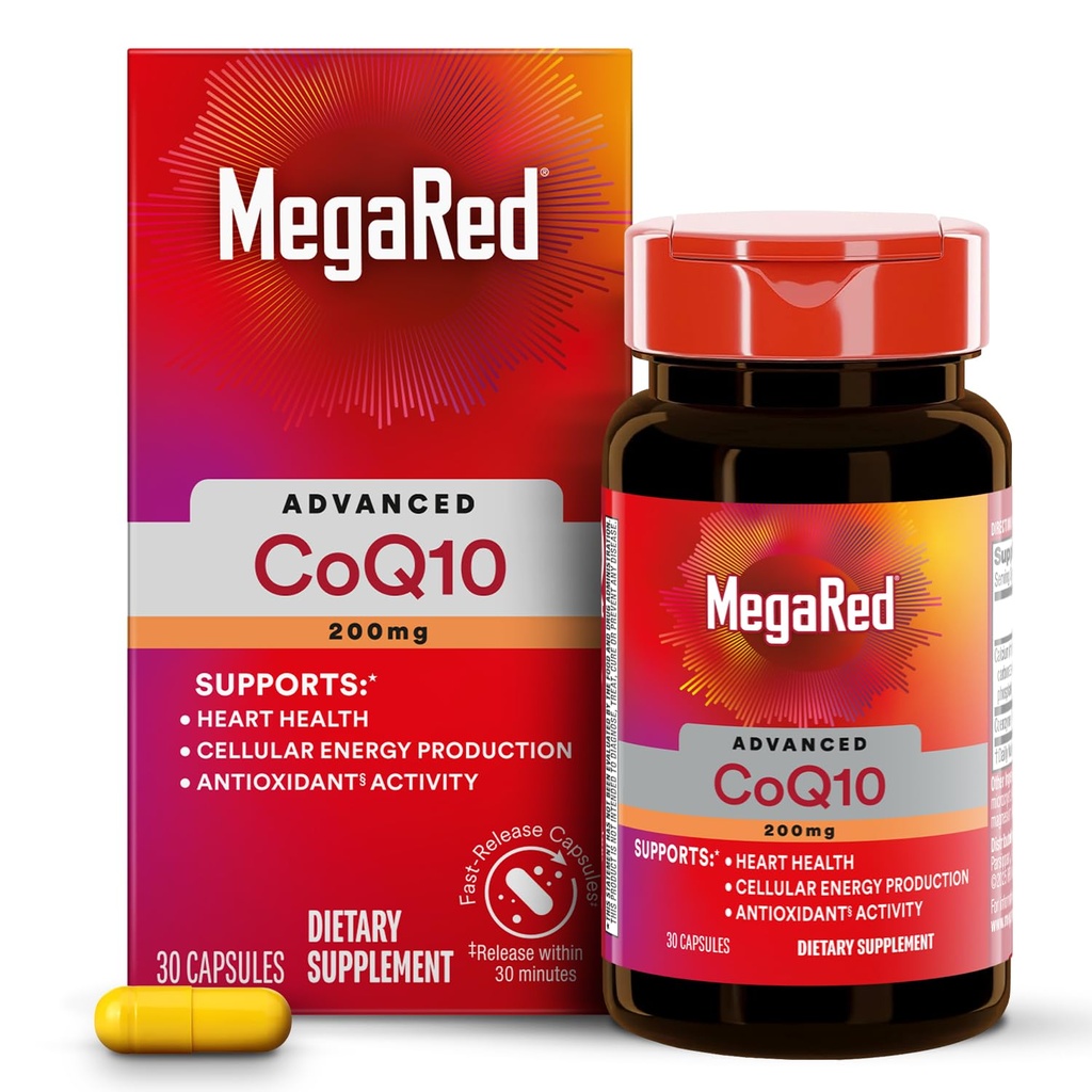 MegaRed Advanced CoQ10 papildinājumi- 200mg Per Kalpošana, spēcīgs antioksidants, kas atbalsta šūnu enerģijas ražošanu un aizsargā pret brīvu radikāļu*- 30 Coenzyme Q10 kapsulas, 30 Kalpo
