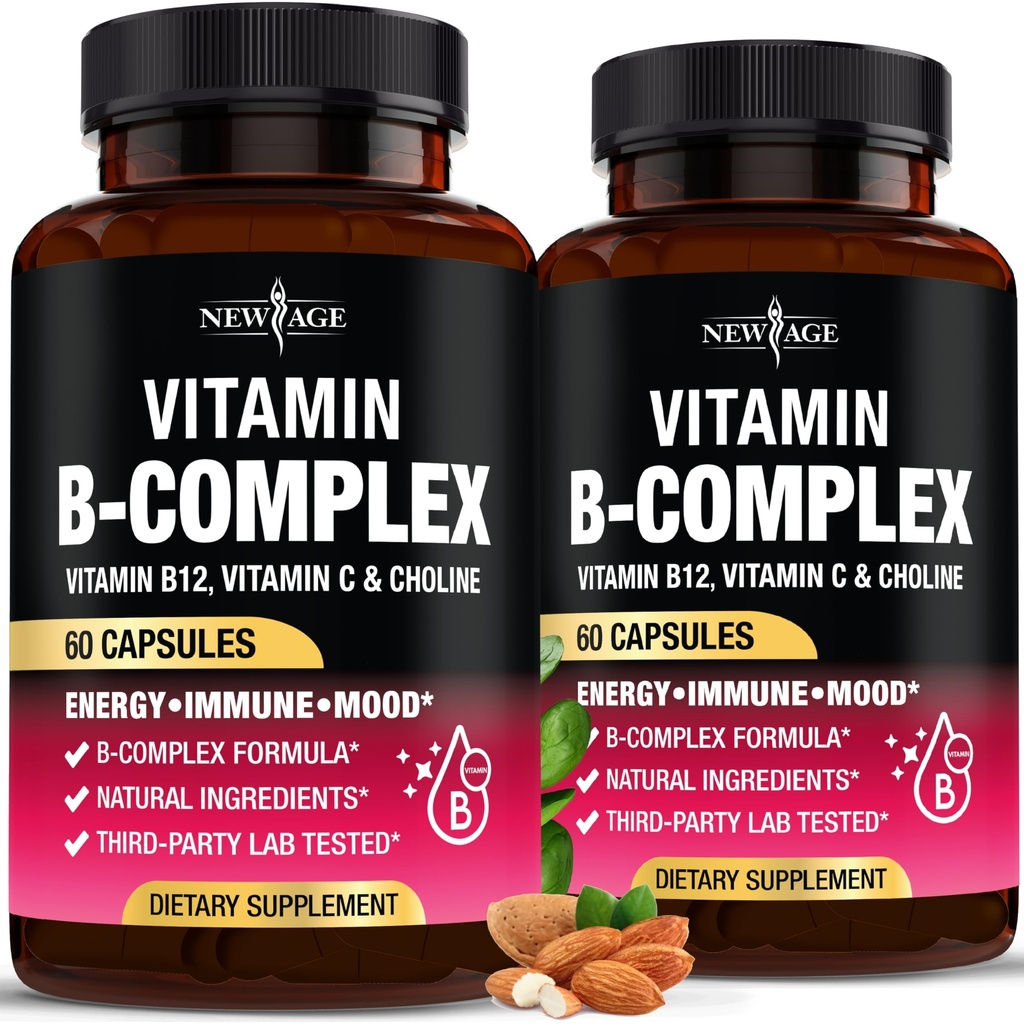 B vitamīna komplekss vīriešiem un sievietēm - ražots ASV - B-komplekss: B1, B2, B3, B5, B6, B7, B8, B9, B12 ar C vitamīnu, holīnu, inozitolu - enerģija, smadzenes un sirds atbalsts Papildinājums - 120 Vegan kapsulas