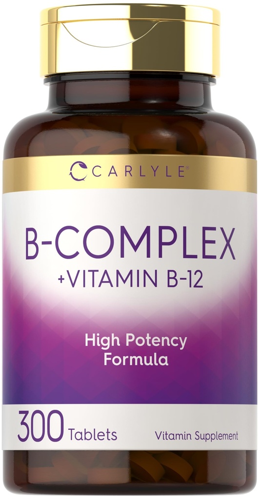 Carlyle B-Complex vitamīns ar B12 - 300 tabletēm - Augstas aktivitātes formula - Veģetārisks un ne-ĢMO papildinājums