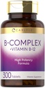 Carlyle B-Complex vitamīns ar B12 - 300 tabletēm - Augstas aktivitātes formula - Veģetārisks un ne-ĢMO papildinājums
