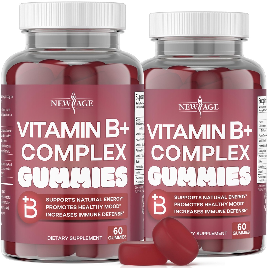 JAUNS AGE B vitamīna komplekss Gumijas ar B3 vitamīnu, B6, & B12 – ar biotīnu, folijskābi un C vitamīnu – bez lipekļa, vegans, ražots ASV! (120 skaitīšana (2. iepakojums))