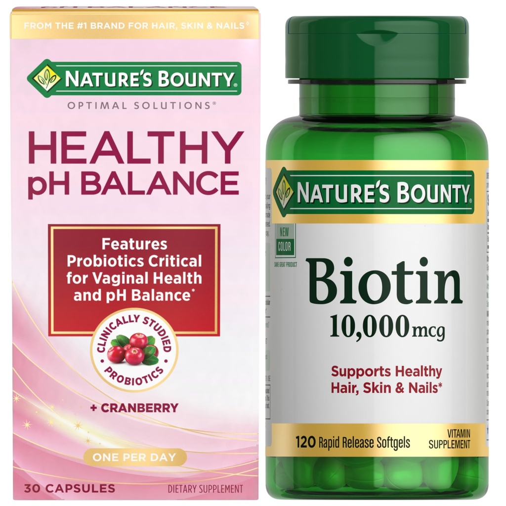 Nature's Bounty Bundle of Biotin Hair Skin and Nails Vitamins, Supports Healthy Hair, Skin and Nails, 10,000 mcg, 120 Softgels (Pack of 1), Healthy pH Balance, 30 Count