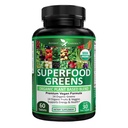 Spēcīgs dārzs Organic Superfood Greens, Augļu un Veggies Pielikums Bagātīgs ar vitamīniem un antioksidantiem ar Alfalfa, Bišu saknes un Tart Ķiršu Boost Enerģija, Imunity & Gut Health, Greens Tabletes 60 Ct