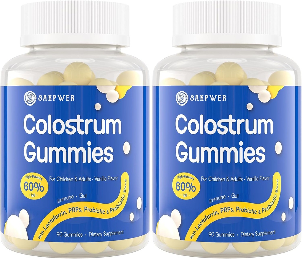 Govju jaunmutes papildinājums Gumijas - ar 60% augstāko IgG, laktoferīnu, probiotikām un prebiotikām pieaugušajiem un bērniem, ar Vanilla Flavor un bez cukura, 2 iepakojumi