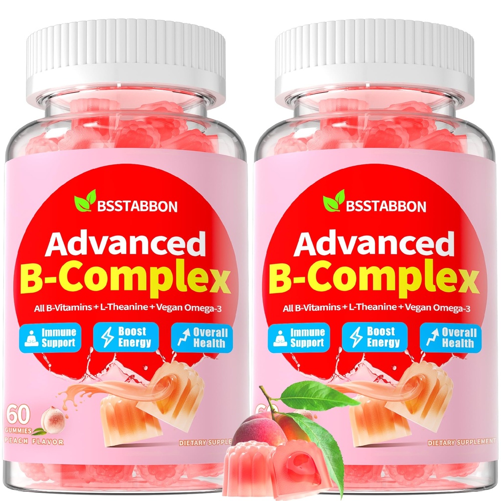 Organiskais metilētais B vitamīns Gumijas: Dabas komplekss Papildinājums ar B1 B2 B3 B5 B6 B7 B9 B12 Plus D3 Cinks Magnijs Ashwagandha Omega3 - Enerģijas atbalsts darbam Pieaugušajiem Sievietēm Vīriešiem(120Count)