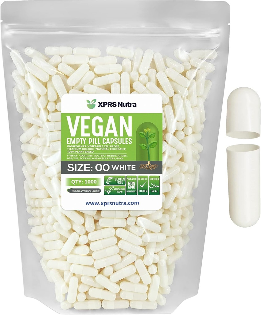 XPRS Nutra Size 00 Tukšas kapsulas - 1000 Skaitīt Tukšas Vegan Kapsulas - Veģetārs Tabletes - DIY Dārzeņu Kapsulas Pildīt - Veggie Pill Caps for Do-T-T-T-T-T-T-T-T-T-T-T-T