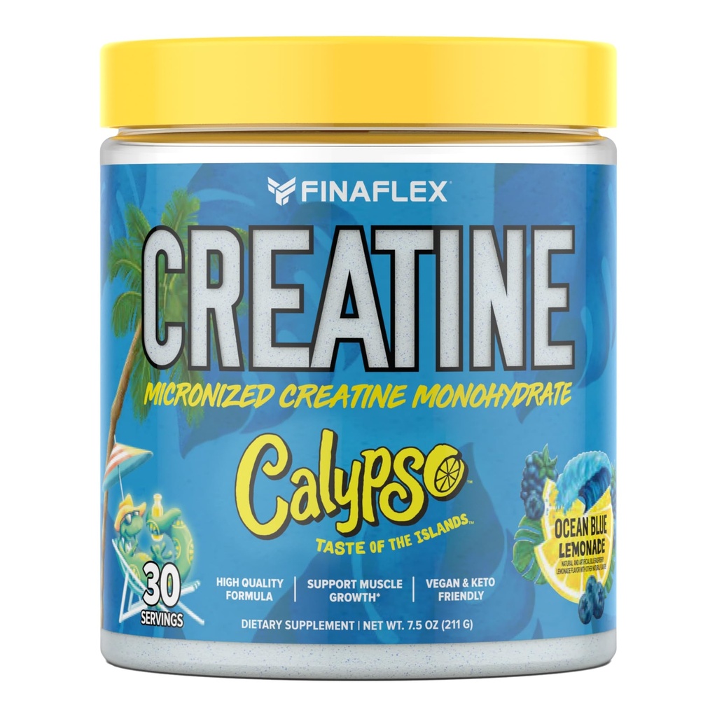 FINAFLEX PURE Creatine + CALYPSO, Ocean Blue Lemonade - 7.5 oz - Supports Muscle Growth - 5g of Micronized Creatine Monohydrate - 30 Servings