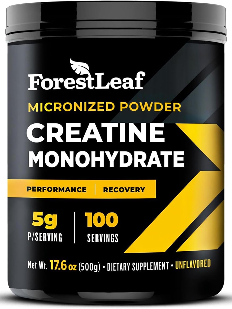 ForestLeaf Micronized Creatine Monohidrāts Pulveris - Maksimizēt Muskuļu augšanu un stiprumu - Neuzliesmojošs kreatīns sievietēm un vīriešiem - 5G Per Servē - 100 Kalpo