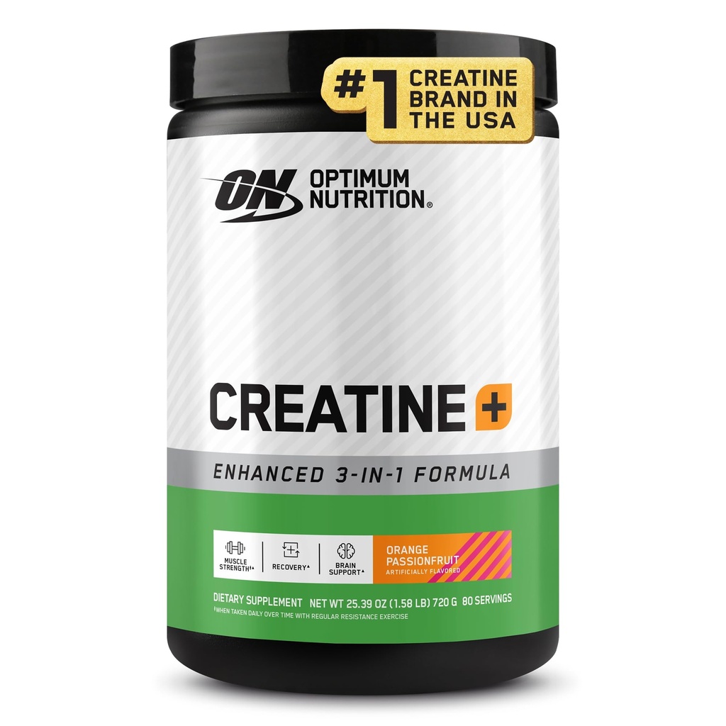 Optimum Nutrition Creatine Monohydrate Plus Powder, Orange Passionfruit Flavored Creatine Performance Blend With Electrolytes for Hydration, Added Vitamins, 80 Servings, 720 Grams (Packaging May Vary)