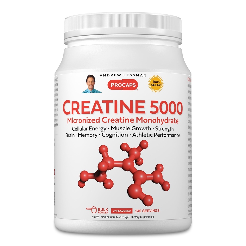 ANDREW LESSMAN Creatine 5000 Micronized Creatine Monohydrate. 240 Servings. Cellular Energy Muscle Strength & Growth. Brain Memory Cognition Athletic Performance. No Additives. Ultra-Pure Powder.