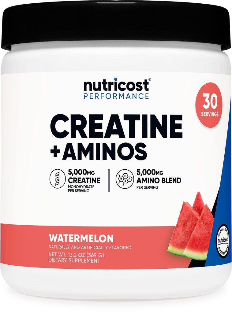 Nutricost Creatine + Aminos 30 Kalpo (Ūdensmēles aromatizēts) - 5,000mg Kreatīna monohidrāts + 5000mg Amino BCAA Blend Per Kalpot