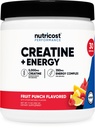 Nutricost Kreatīns + Enerģija 30 Kalpo (Augļu pūķis ar uzpūstiem) - 5,000mg Kreatīna monohidrāts + 350mg Enerģijas komplekss Per Servē