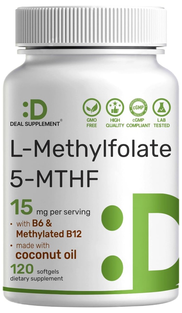 STANDARTS PAPILDINĀJUMS L-metilfolāts 15 mg uz vienu Servē, 120 Kokosriekstu eļļa Softgels 