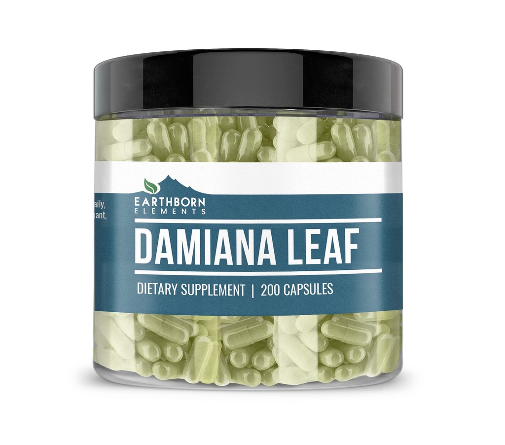 Earthborn Elements Damiana Leaf 200 Kapsulas, tīras un neatšķaidītas, bez piedevām