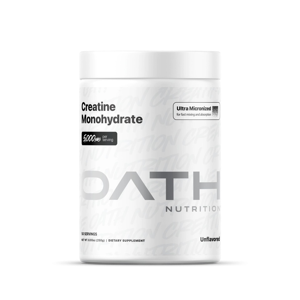 Oath Nutrition Ultra mikronizēts kreatīnmonohidrāts Pulveris, neuzliesmojošs, bez lipekļa, ne ĢMO, kreatīnpulkstenis sievietēm un vīriešiem, 5,000g uz vienu Kalpošanu, 50 Kalpojumi