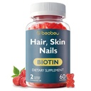 Hair Skin and Nails Biotin Gummies, Supports Hair Growth, Healthy Skin & Stronger Nails, Vegan Hair Vitamins for Women & Men, 30 Day Supply, Raspberry, 60 Count