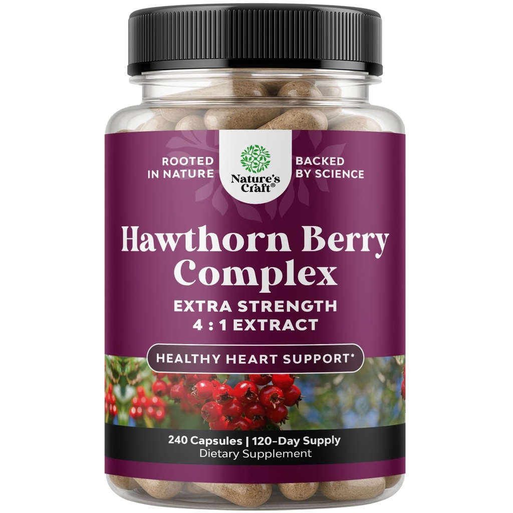 Augsta stipruma Hawthorn Berry Capsules - Pure Antioksidants Hawthorn Berry Papildinājums ar lapu un ziedu ekstraktu 4:1 Veselīgai sirdij un Gremošanu - Enerģijas atbalsts vīriešiem un sievietēm - 240 Count Pack