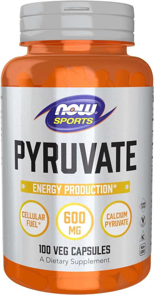 NOW Foods Sports Nutrition, Piruvāts (piruvātskābe) 600 mg, Enerģijas ražošana*, 100 Veg kapsulas