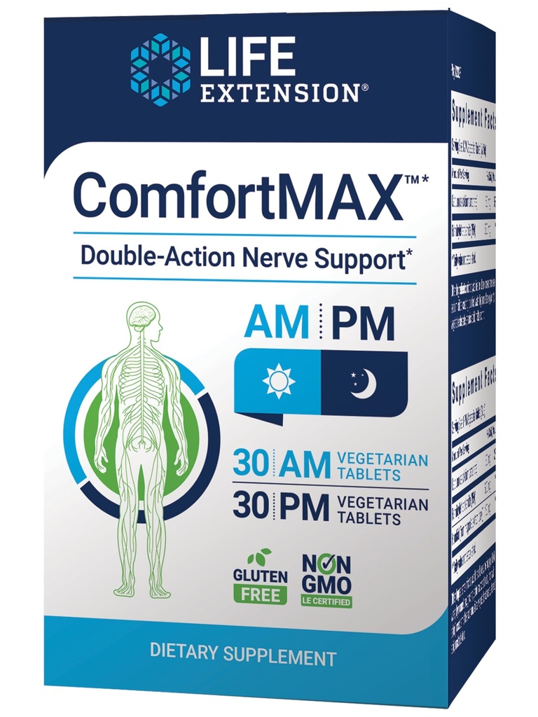 Life Extension ComfortMAXTM, honokiol un pea par Nervu Support & diskomforta atvieglojums, bezglutēna, ne-GMO, veģetārietis, 60 tabletes