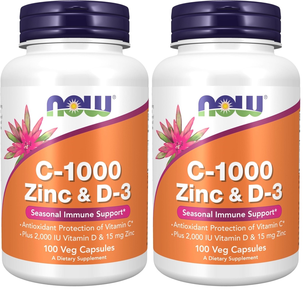 Now Supplements, C-1000 Zinc & D-3, Seasonal Immune Support*, 100 Veg Capsules, (Pack of 2)