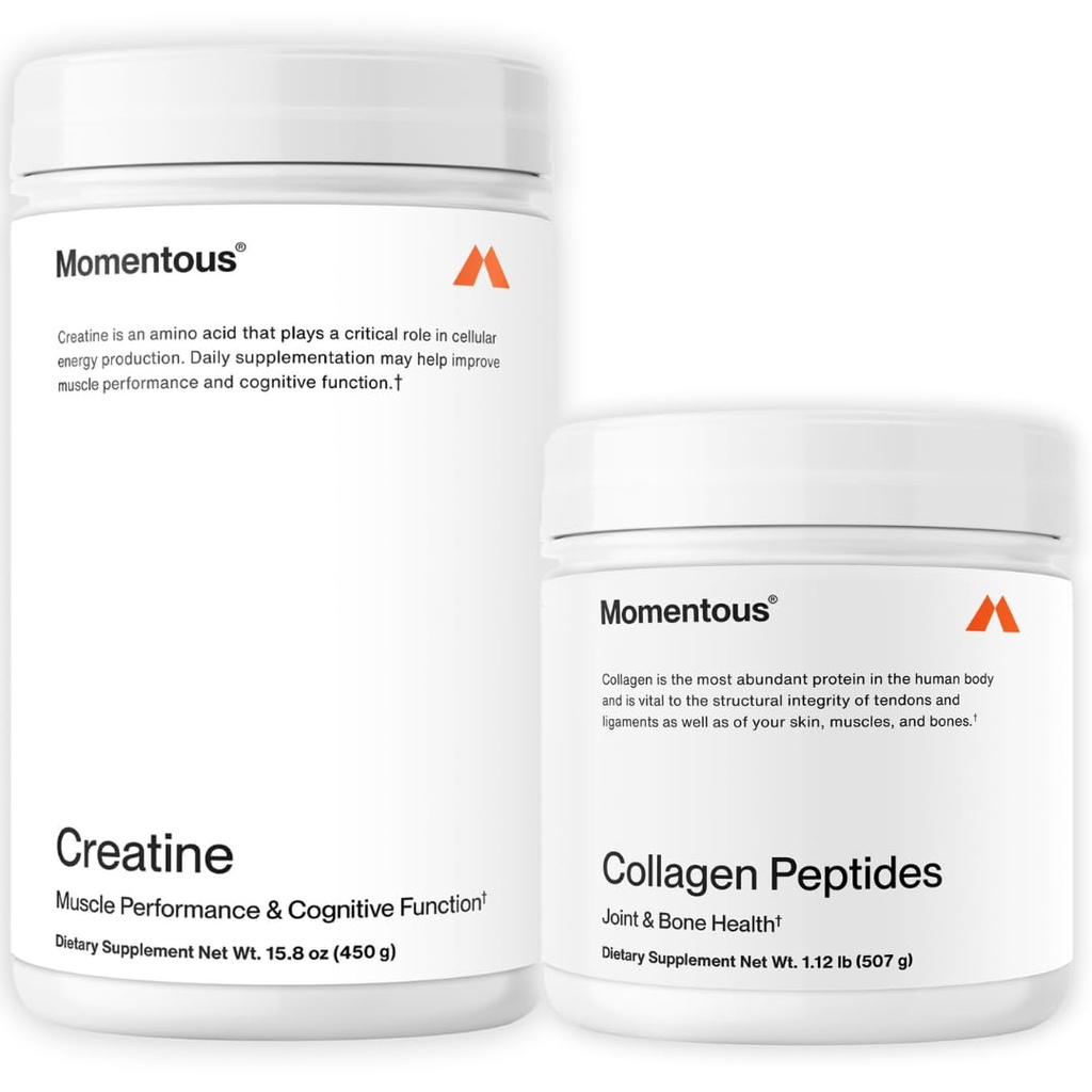 Momentozs kreatīnmonohidrāts Pulveris un zāles-barības kolagēna peptīdi Pulveris Stack - atbalsta stiprumu, Lean Muskuļi, & Recovery - FORTIGEL & vitamīns C matiem, āda, naglas, & kopīgas veselības atbalsts