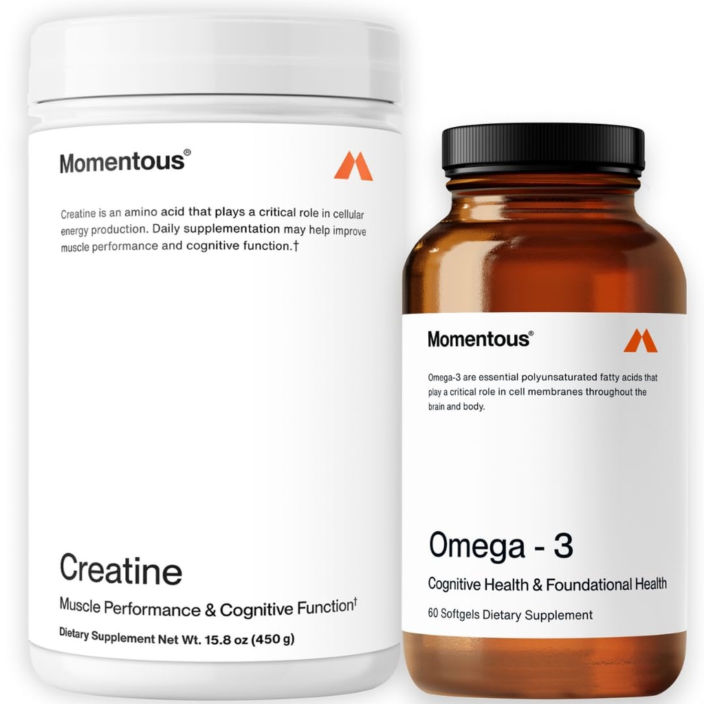 Mitrs kreatīnmonohidrāts Pulveris un omega-3 Zivju eļļa 1,600 mg - Omega-3 papildinājums EPA un DHA dienā -Atbalsts spēks, Lean Muskuļi, atveseļošanās, un locītavu veselība - NSF Sertificēts sportam