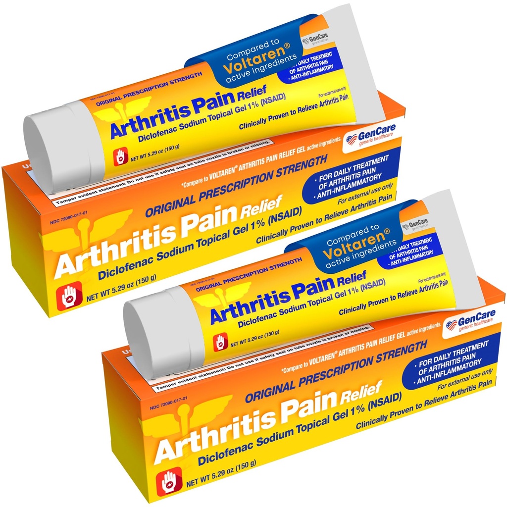 GenCare Diclofenac Gel 1% Arthritis Pain Relief, Extra Strength, 2x150g | Compares to Voltaren Gel; topical NSAID relieves arthritis pain in joints