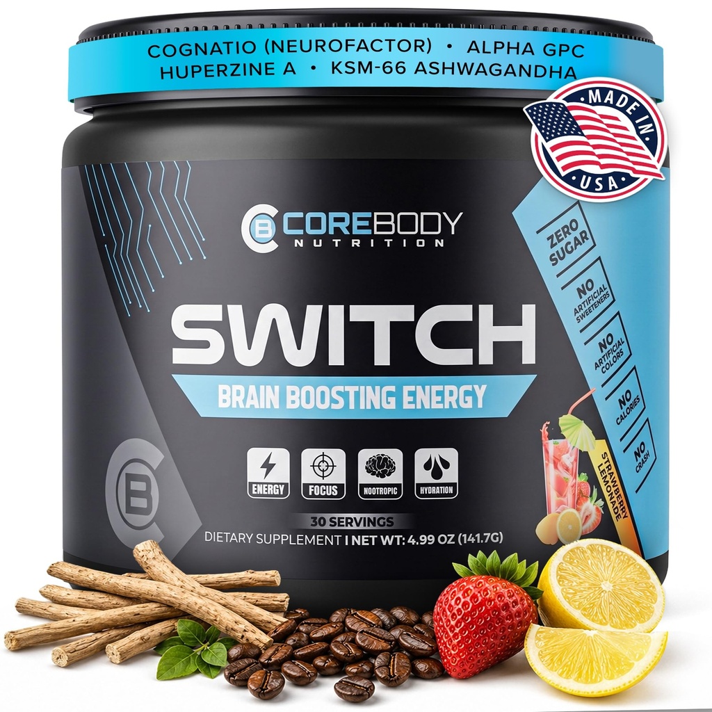 Slēdzis, smadzeņu Boosting Nootropic Enerģijas Papildinājums Pulveris - Ražots ASV - Alpha GPC, NALT, Ashwagandha, Bezcukura Enerģija, Keto, Palielināt garīgo Focus & Kognitīvā funkcija, Uzlabo Mood & Memory