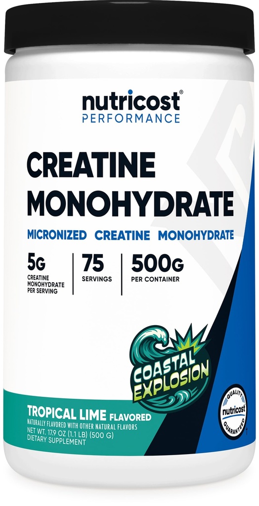 Nutricost Kreatīna monohidrāts Pulveris (krastā eksplozija, 500 Grams) - Mikronizēta kreatīna papildinājums - Vegāns, bez ĢMO, bez lipekļa