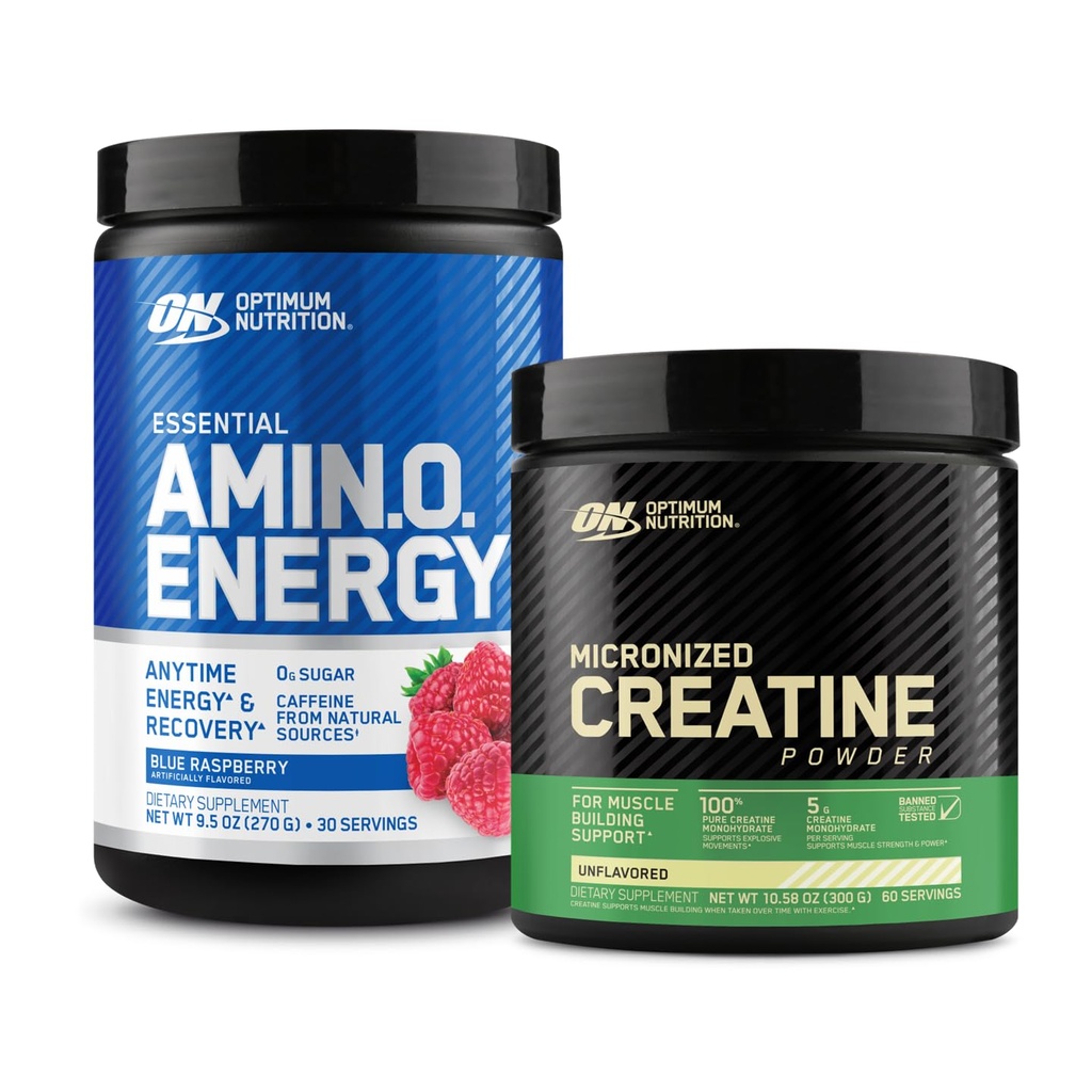 Optimum Nutrition Amino Energy - Pre Workout ar zaļo tēju, BCAA, aminoskābes un mikronizēta kreatīna monohidrāta pulveris, neflavored, Keto Friendly, 60 Kalpo
