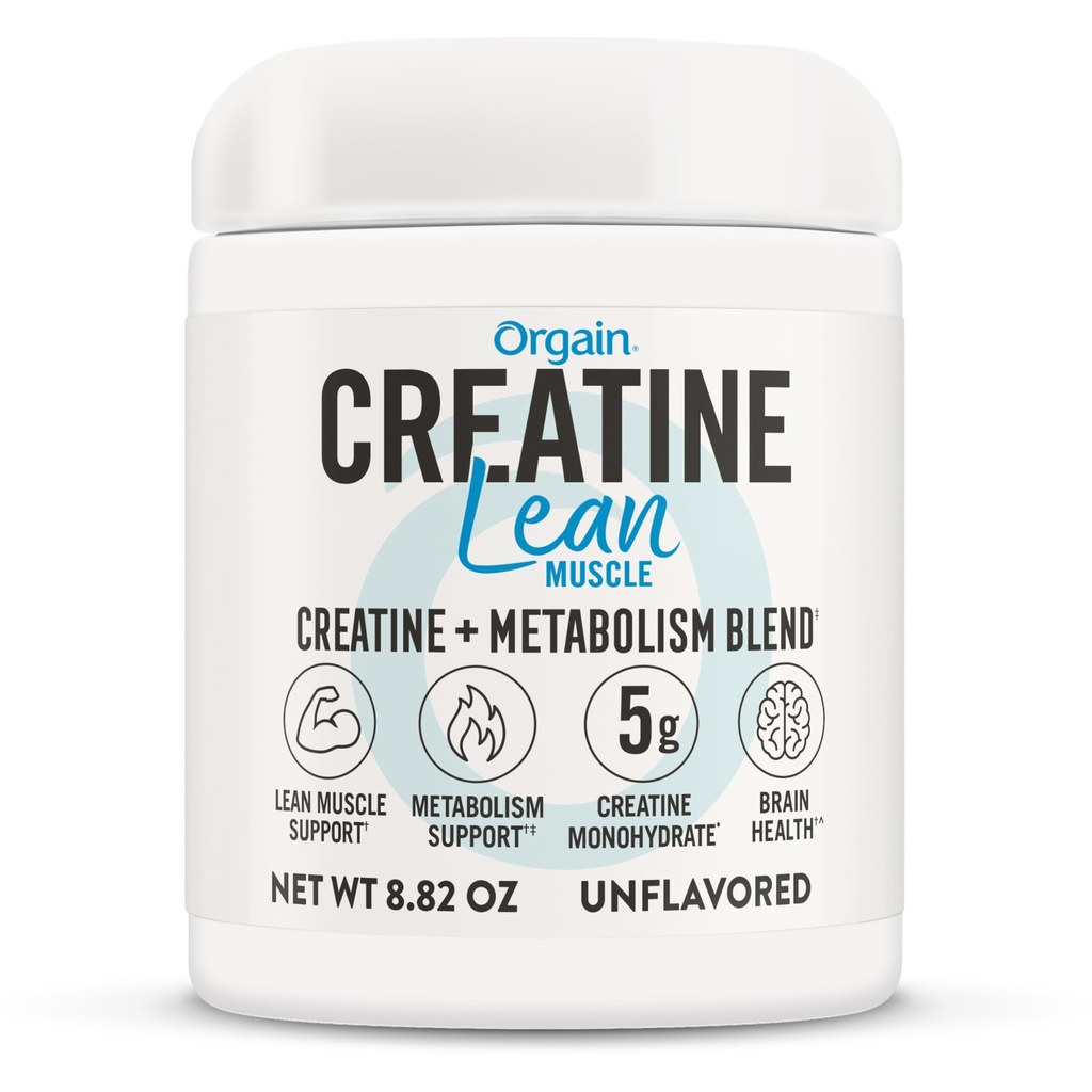 Orgain Mikronizēts kreatīnmonohidrāts Lean Muskuļu pulveris ar Metabolismu Blend, Neuzliesmojošs, 50 Kalpo, Atbalsta Muskuļu Stiprums un Smadzeņu Veselība, Bez Piena vai Sojas, Gluten, Vegan