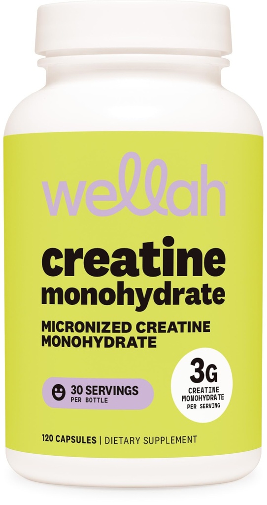 Wellah Creatine Monohidrāts Kapsulas (3000 mg) 120 kapsulas - Mikronizēts kreatīns, 30 Kalpojumi